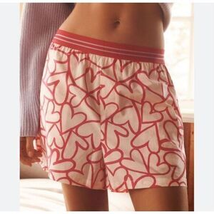 Anthropologie Valentine Boxer Shorts Womens Pajama Sleep Pink White Hearts 1X